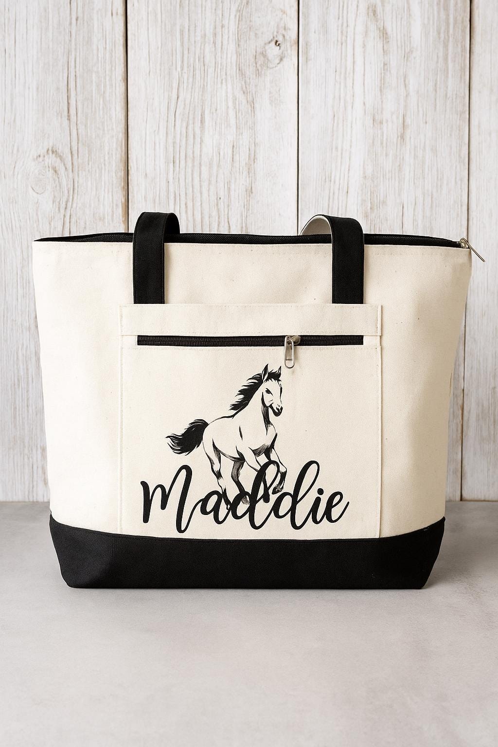 Personalized Horse Tote Bag, Zippered Canvas Bag