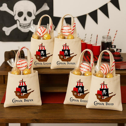 Personalized Pirate Favor Bags – Cotton Party Goodie Bags, Set of 6
