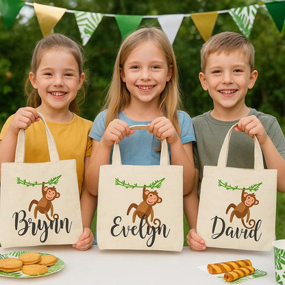 Custom Monkey Party Favor Bags - Perfect for Monkey or Jungle Themed Parties & Events - Set of Three Bags Personalized with Names