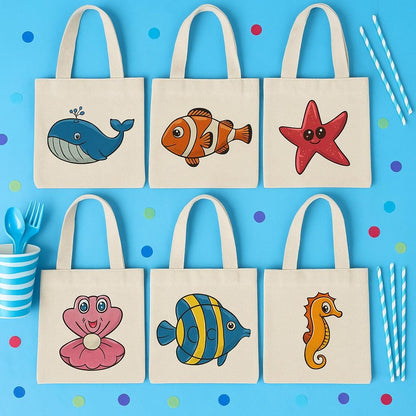 Under the Sea Party Favor Bags, Set of 6, Cotton Goodie Bags