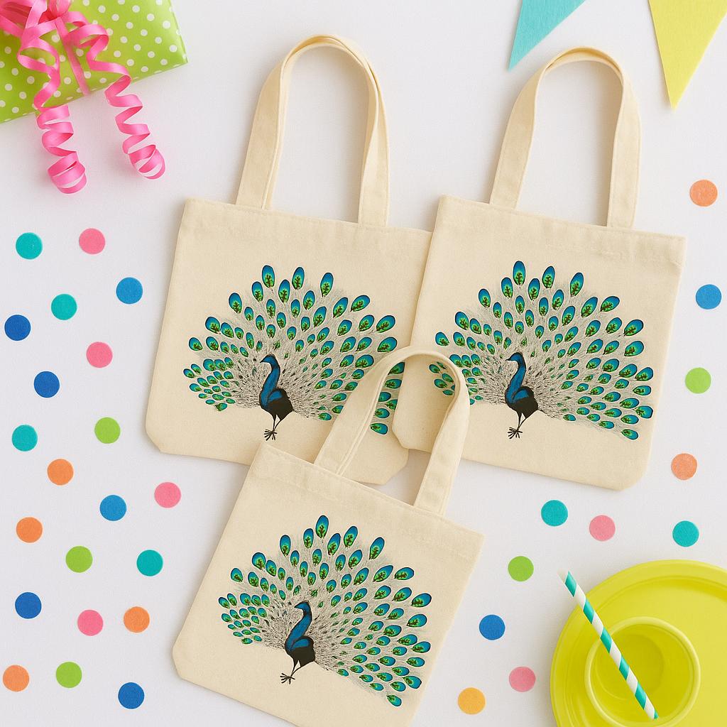 Peacock Party Favor Bag – Reusable Cotton Tote, Elegant Design