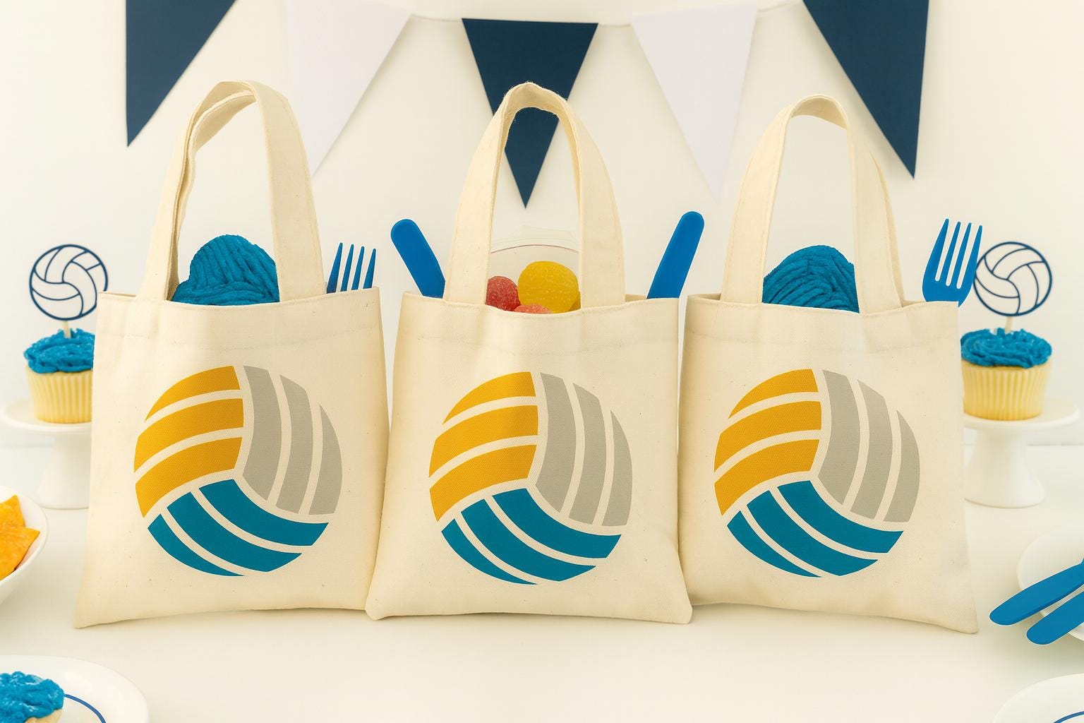 Volleyball Party Favor Bags - Perfect for Volleyball Themed Parties & Events - Set of Three Bags