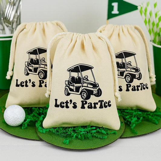 Let's Par-Tee Golf Party Favor Bags, Cotton Goodie Bags