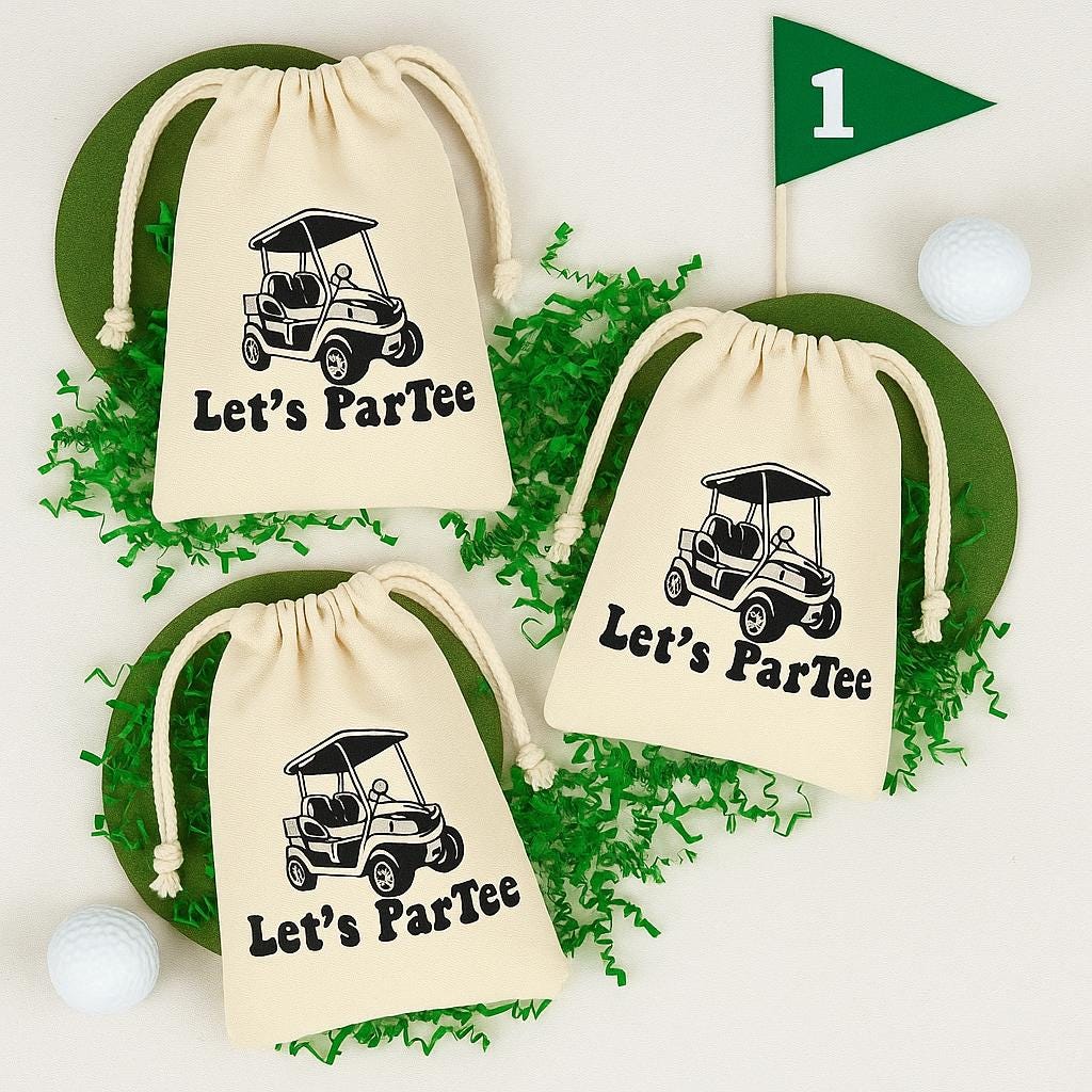 Let's Par-Tee Golf Party Favor Bags, Cotton Goodie Bags