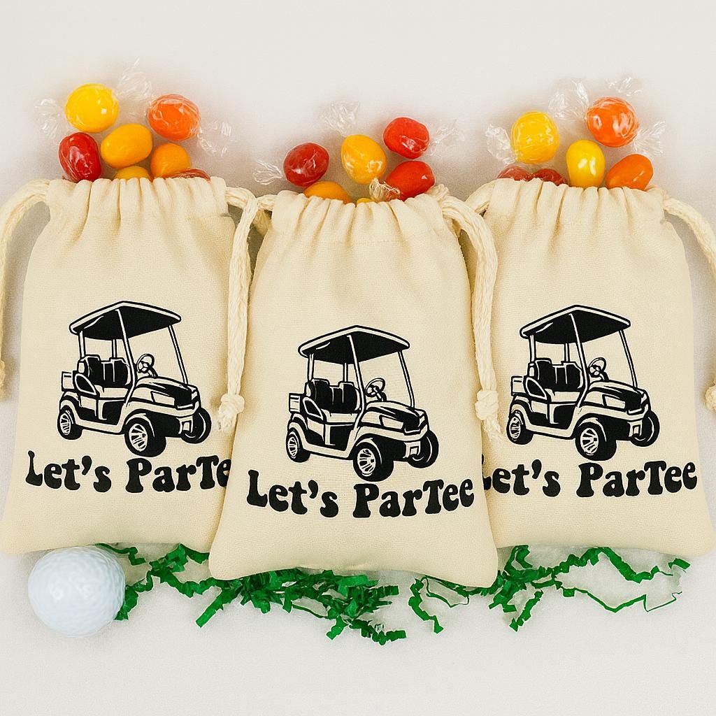 Let's Par-Tee Golf Party Favor Bags, Cotton Goodie Bags