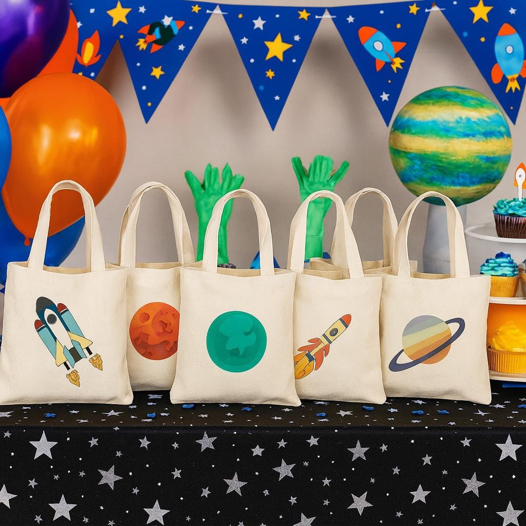 Space Party Favor Bags - Perfect for Space Themed Parties & Events - Set of Three Out Of This World Treat Bags
