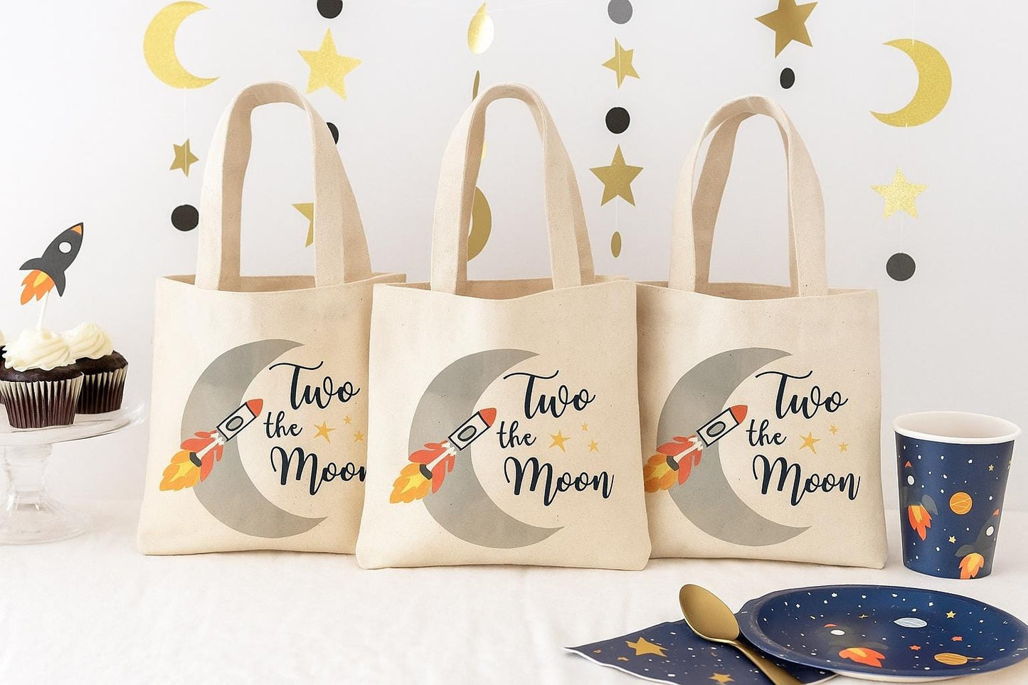 Two The Moon Party Favor Bags - Set of Three Bags