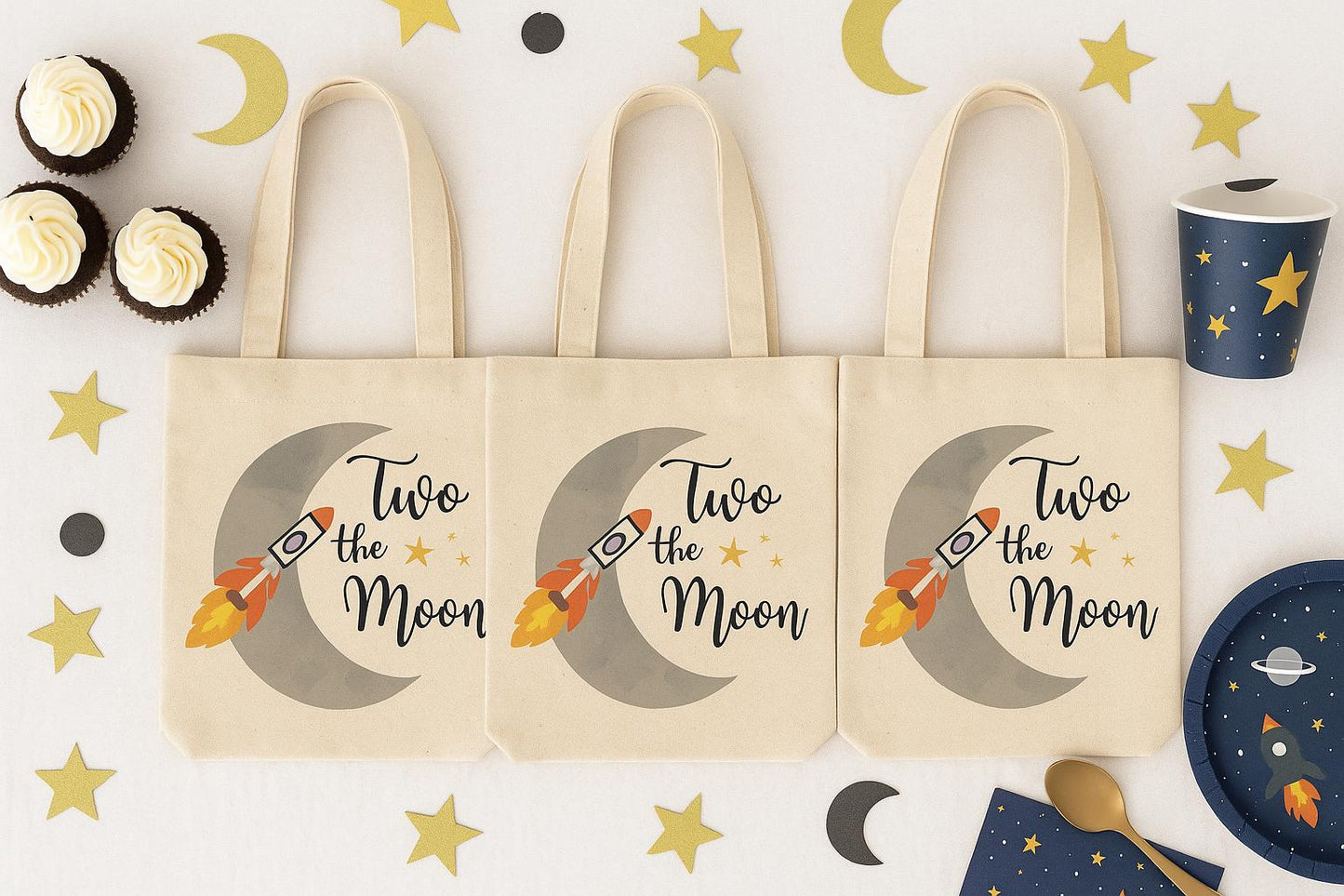 Two The Moon Party Favor Bags - Set of Three Bags