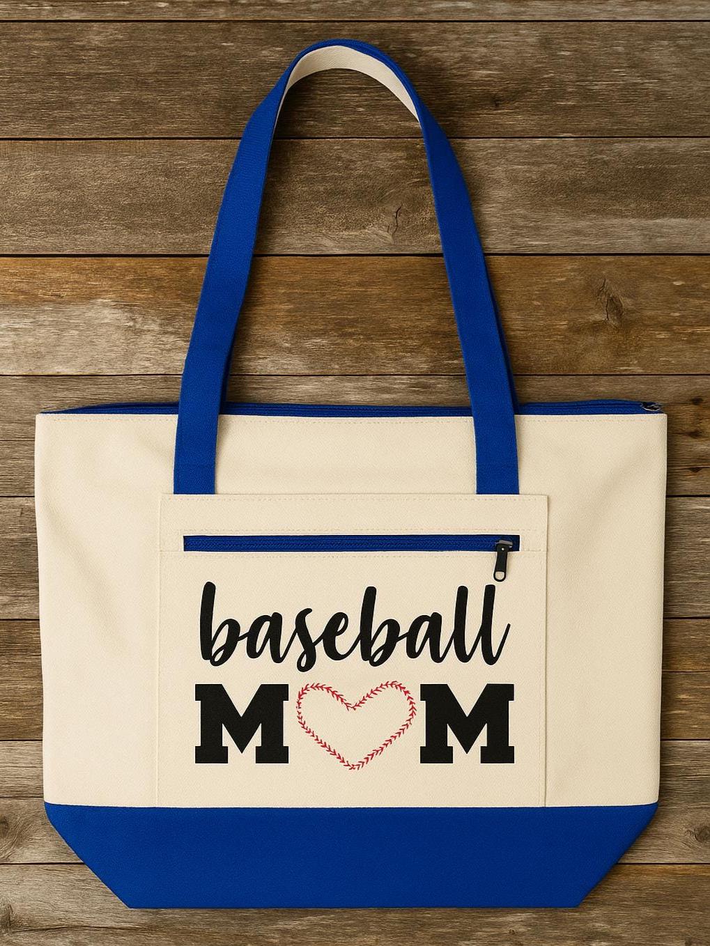 Baseball Mom Tote Bag - Available in Black, Blue or Red