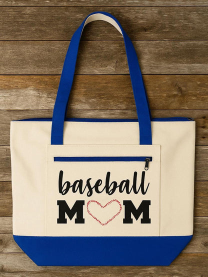 Baseball Mom Tote Bag - Available in Black, Blue or Red