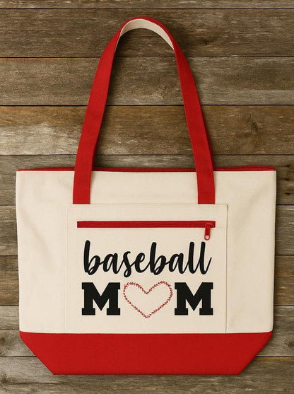 Baseball Mom Tote Bag - Available in Black, Blue or Red