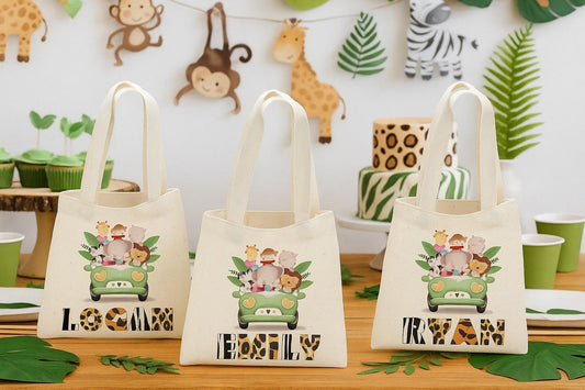 Custom Safari Party Favor Bags - Set of Three Bags - Personalized with Guest Names