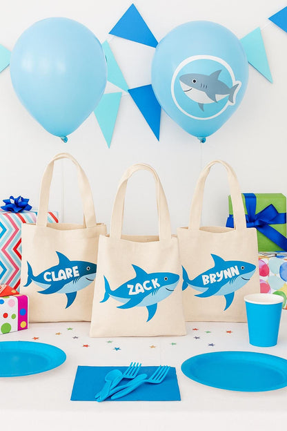 Shark Party Favor Bags: Set of 3 Eco-Friendly Cotton Goodie Bags