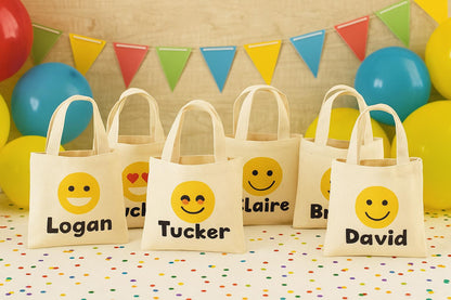 Custom Emoji Party Favor Bags - Set of Six Bags - Personalized with Guest Names