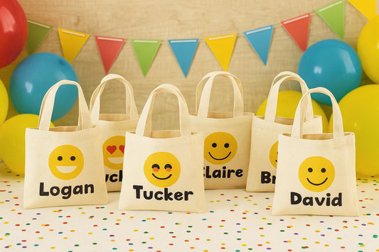 Custom Emoji Party Favor Bags - Set of Six Bags - Personalized with Guest Names