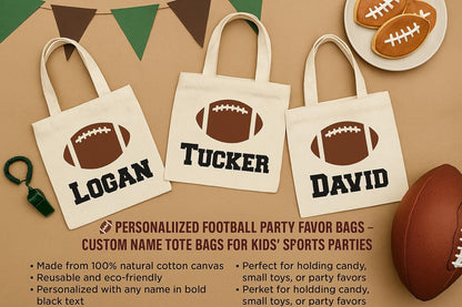 Custom Football Party Favor Bags - Perfect for Football Parties & Events - Set of Three Bags Personalized with Guest Names
