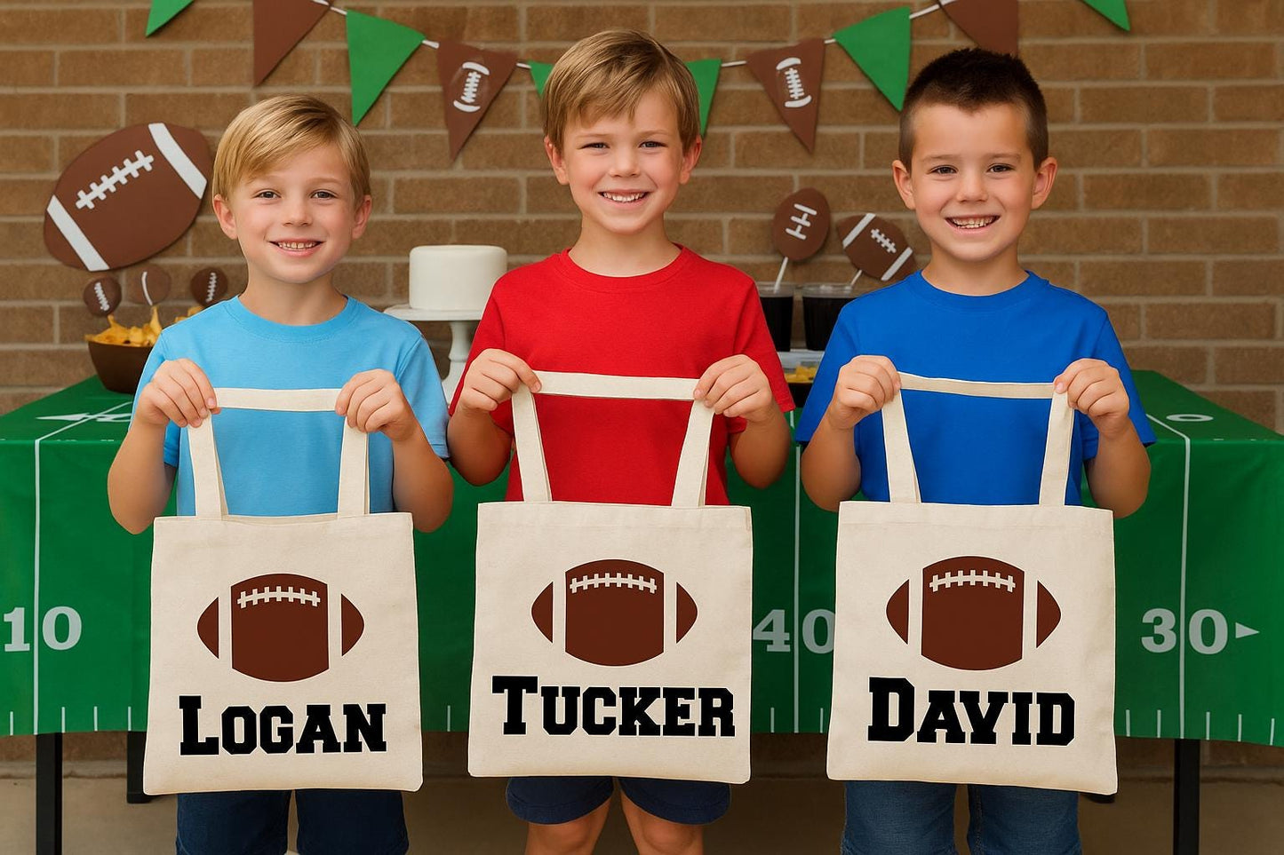 Custom Football Party Favor Bags - Perfect for Football Parties & Events - Set of Three Bags Personalized with Guest Names