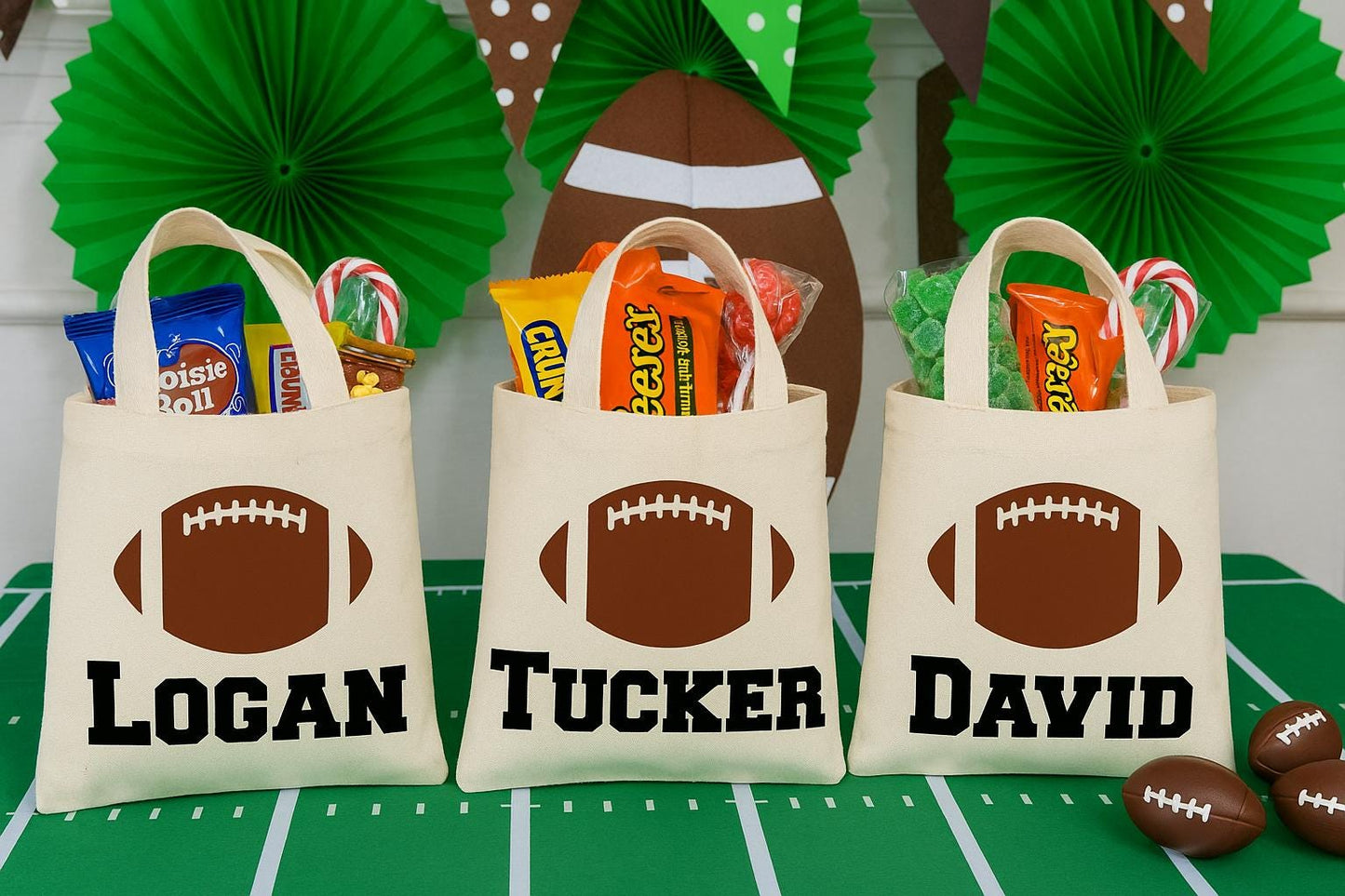 Custom Football Party Favor Bags - Perfect for Football Parties & Events - Set of Three Bags Personalized with Guest Names