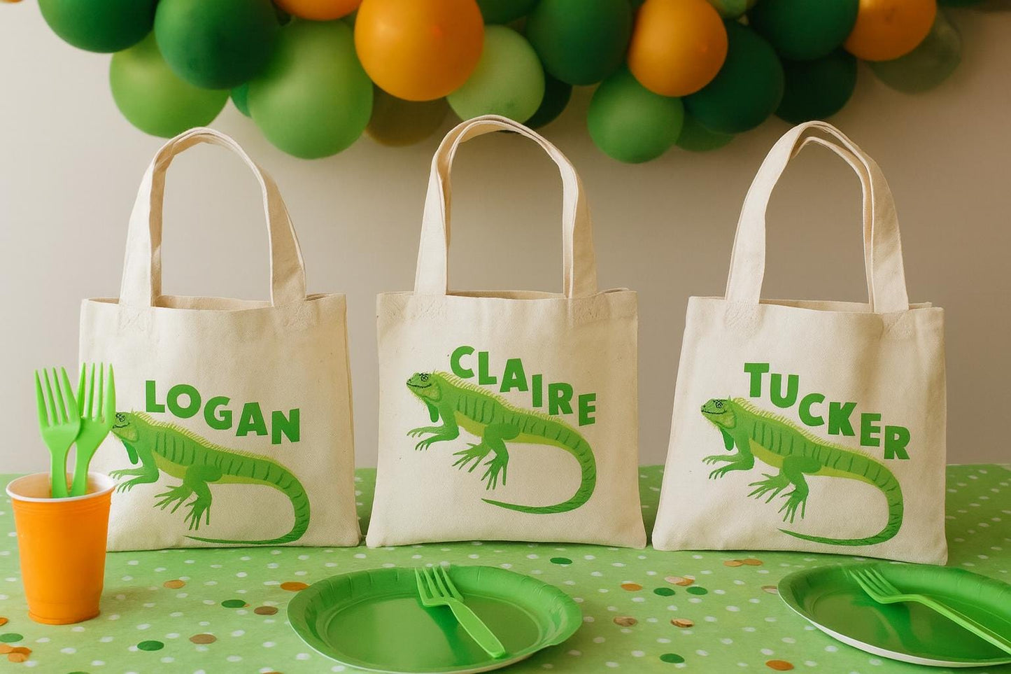 Custom Lizard Party Favor Bags - Perfect for Lizard or Reptile Themed Parties & Events! - Set of Three Bags Personalized with Guest Names