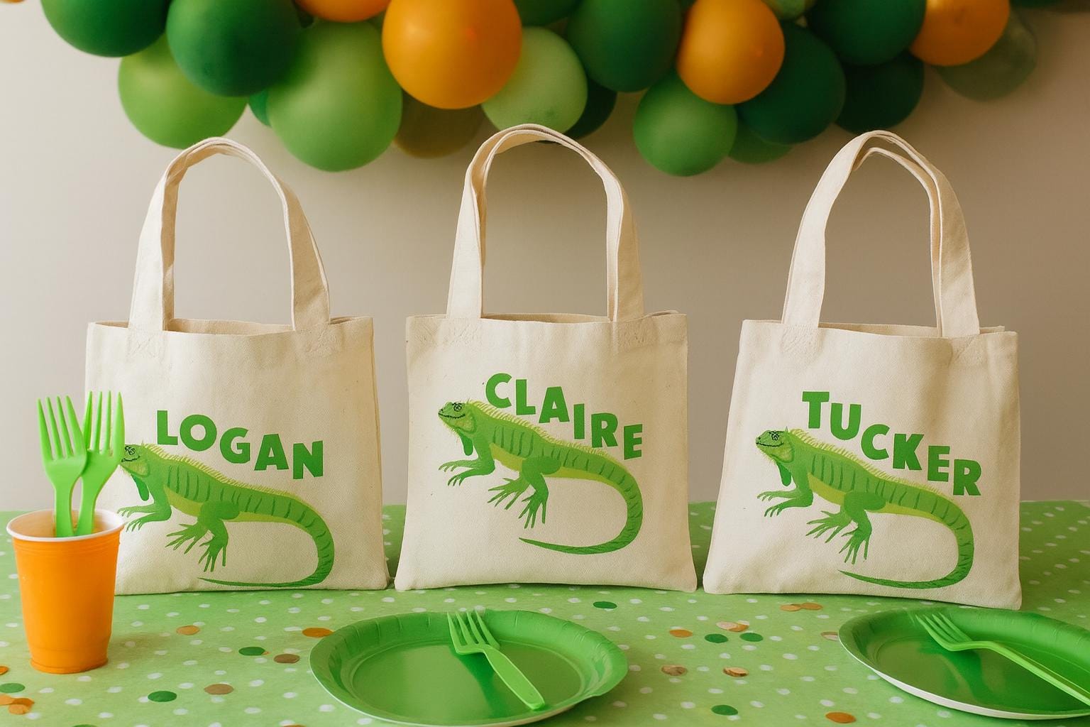 Custom Lizard Party Favor Bags - Perfect for Lizard or Reptile Themed Parties & Events! - Set of Three Bags Personalized with Guest Names