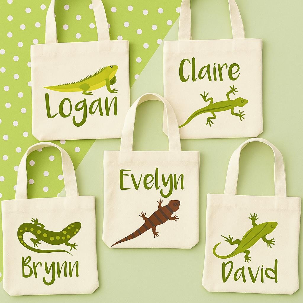 Personalized Lizard Party Favor Bag - Reptile Birthday Cotton Tote