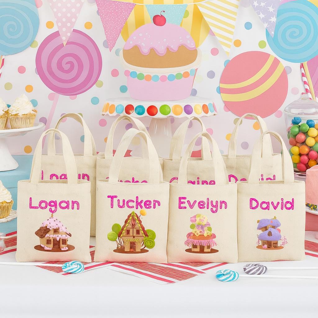 Personalized Candy House Party Favor Bags – Set of Six