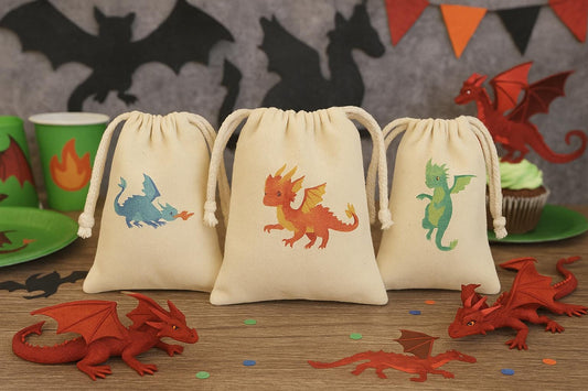 Dragon Party Favor Bags: Cotton Treat Bags
