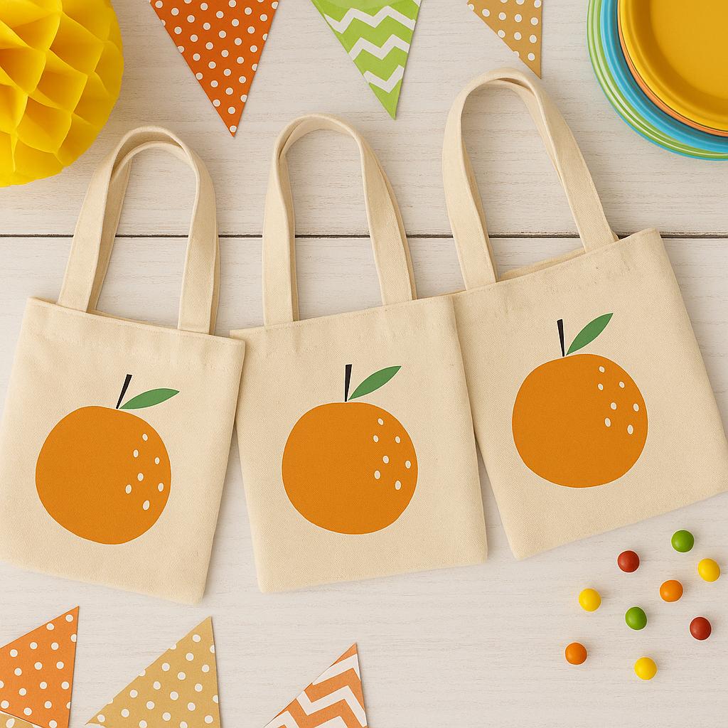 Orange Party Favor Bags - Perfect for Orange or Cutie Themed Parties & Events - Set of Three Bags