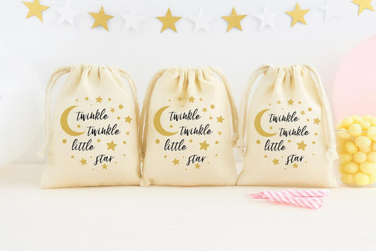 Twinkle Star Cotton Favor Bags – Celestial Baby Shower Treat Bags