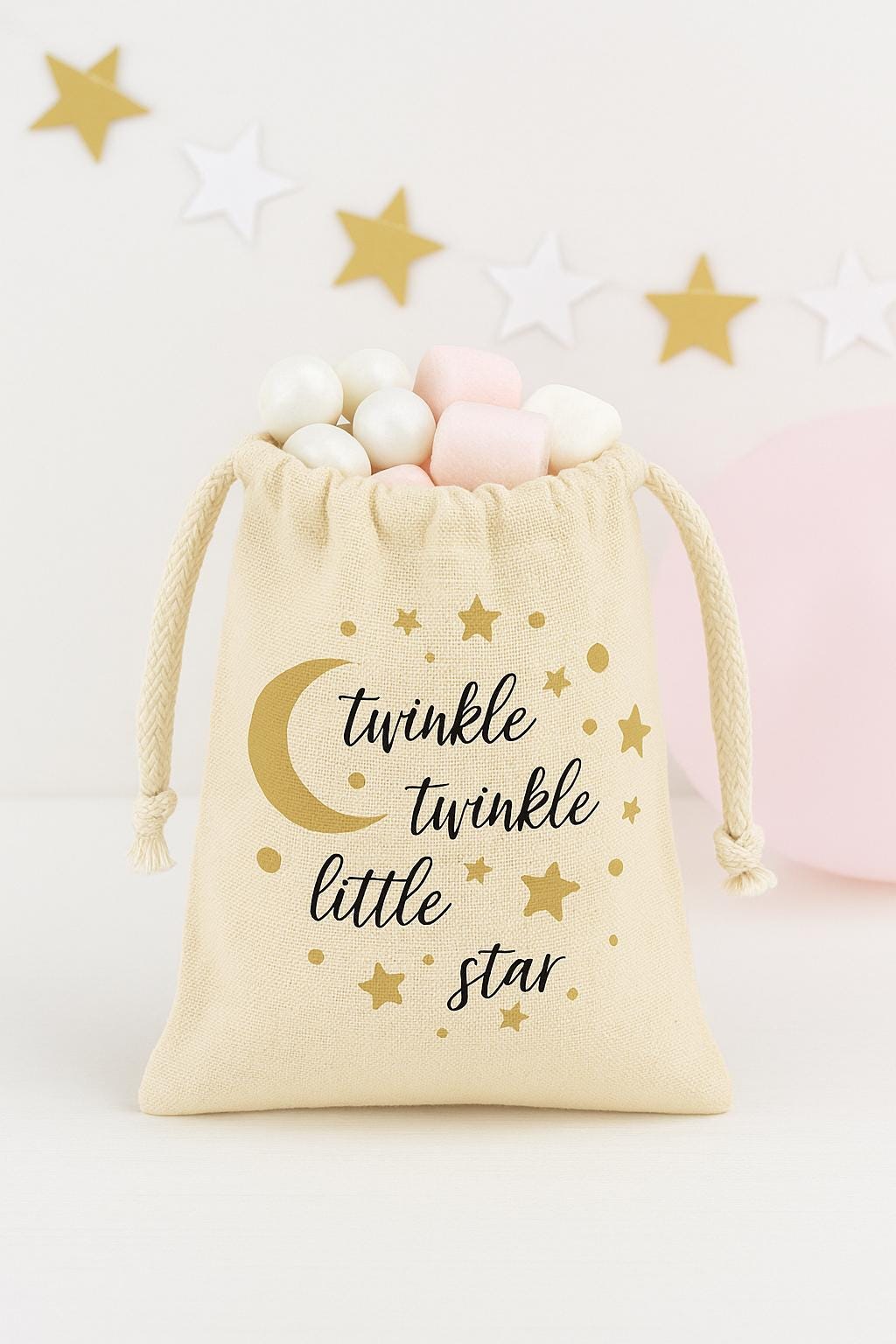 Twinkle Star Cotton Favor Bags – Celestial Baby Shower Treat Bags