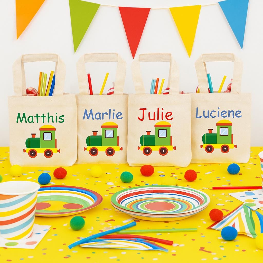 Custom Train Party Favor Bags - Set of Six Bags