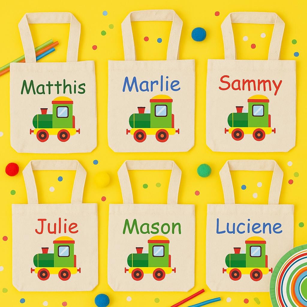 Custom Train Party Favor Bags - Set of Six Bags