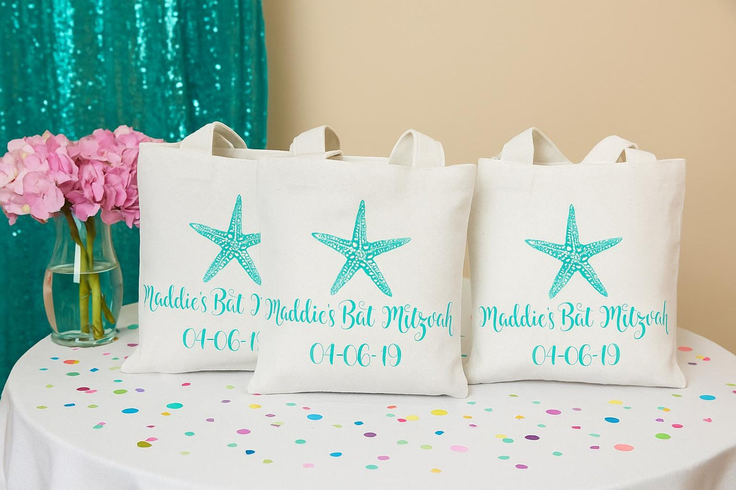 Custom Bat Mitzvah Party Favor Bags - Set of Three Bags