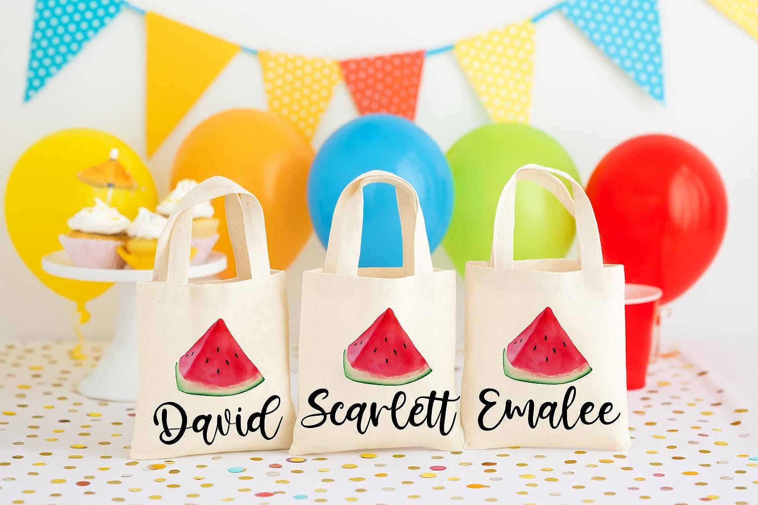 Personalized Watermelon Party Favor Bags - Set of Three Bags