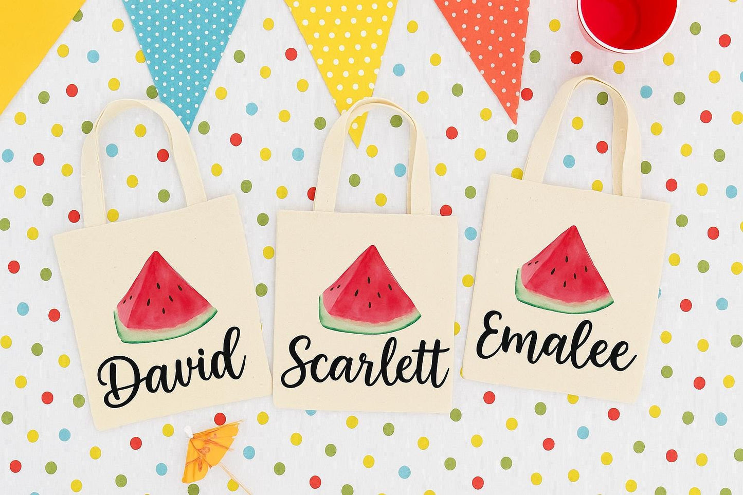 Personalized Watermelon Party Favor Bags - Set of Three Bags