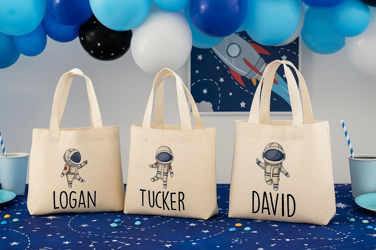 Personalized Astronaut Party Favor Bags - Set of Three Bags