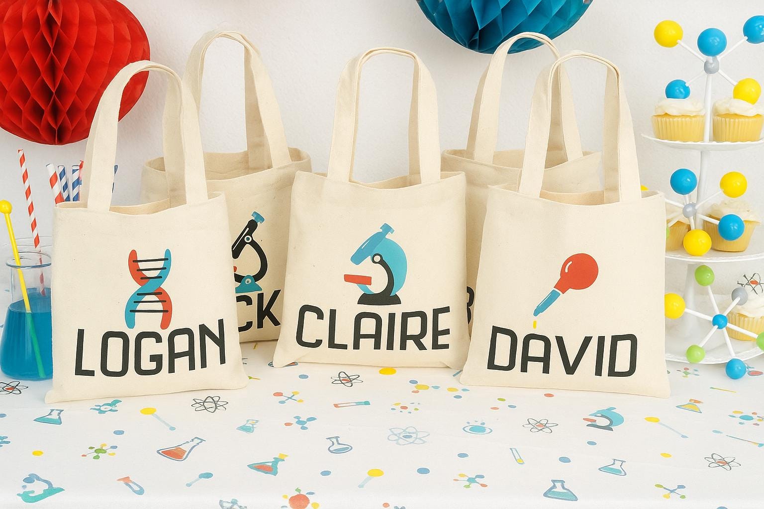 6 Science Treat Bags, Science Party Favor Bags, Science Party Favors, Party Favor Bags, Treat Bags, Science Party Decor, Science Party Bags
