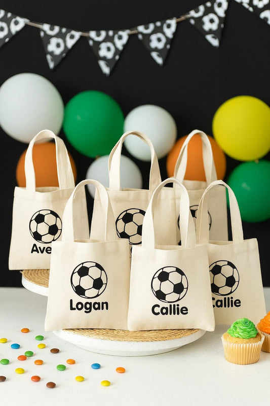 Personalized Soccer Favor Bags - Set of 6 Cotton Party Gift Bags