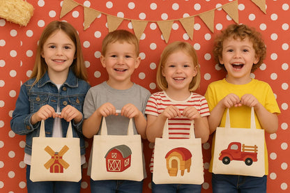 Farm Party Favor Bags – Rustic Cotton Barnyard Treat Bags (Set of 6)