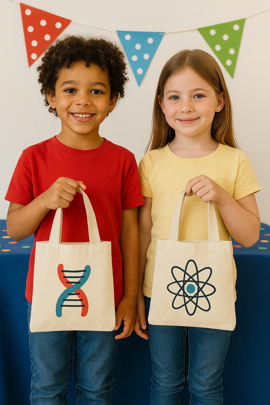 Science Party Favor Bags, Cotton Treat Bags, Set of 6