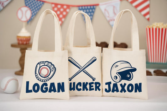 Custom Baseball Party Favor Bags - Perfect for Baseball Themed Parties & Events - Set of Three Bags Personalized with Names