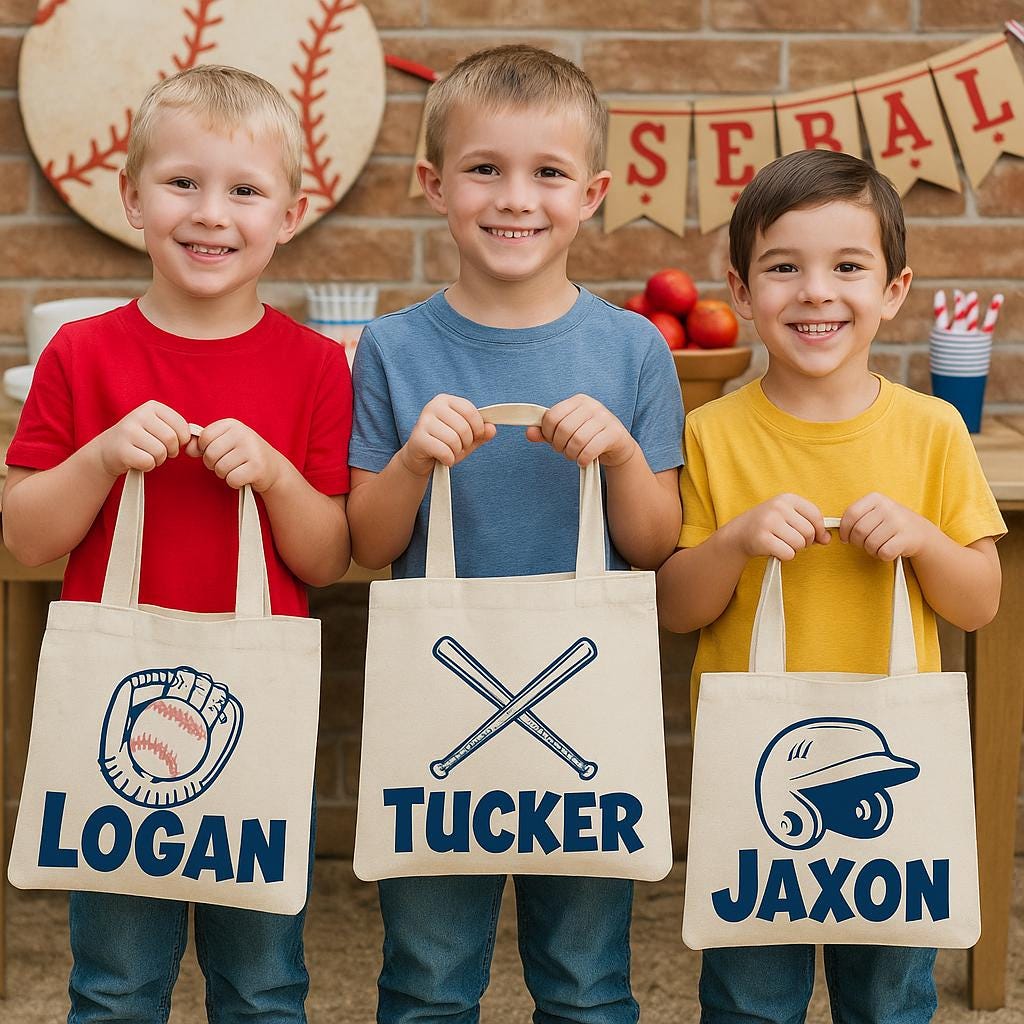 Custom Baseball Party Favor Bags - Perfect for Baseball Themed Parties & Events - Set of Three Bags Personalized with Names
