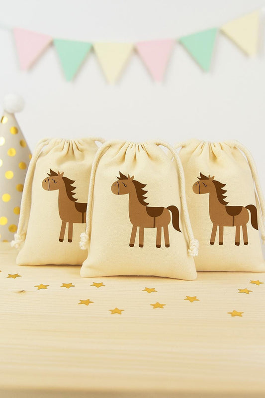 Horse Party Favor Bags, Cotton Drawstring Treat Bags, Set of 3