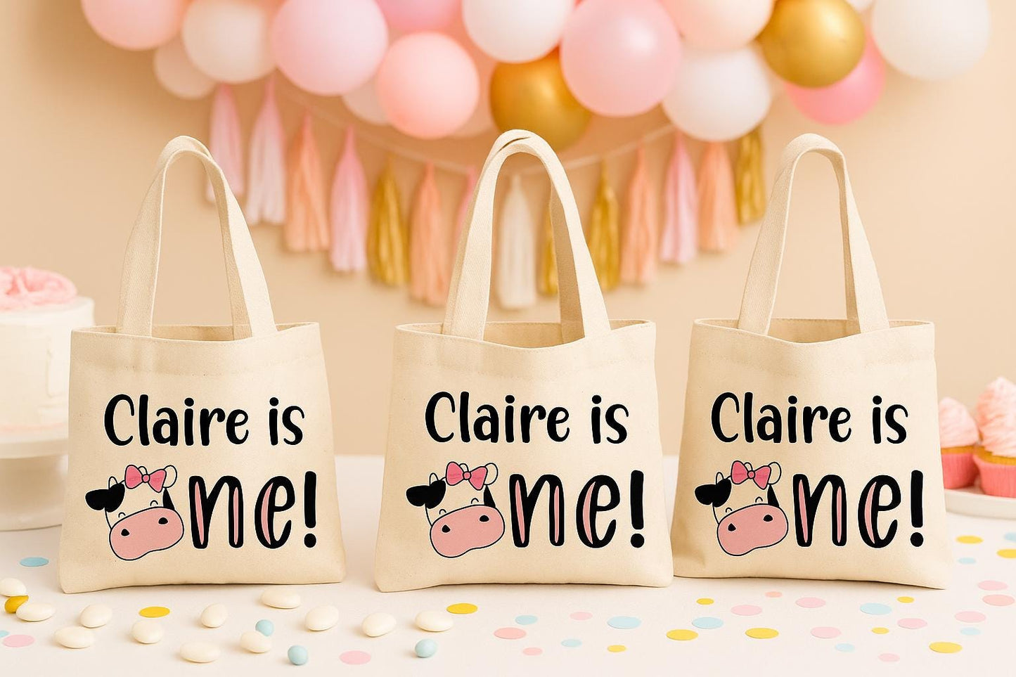 Cow Party Favor Bags - 1st Birthday - Set of Three Bags