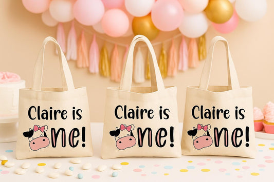 Cow Party Favor Bags - 1st Birthday - Set of Three Bags
