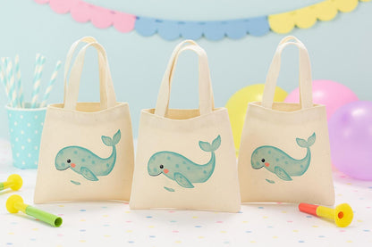 Whale Party Favor Bags: Set of 3 Cotton Treat Bags