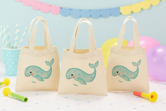 Whale Party Favor Bags: Set of 3 Cotton Treat Bags