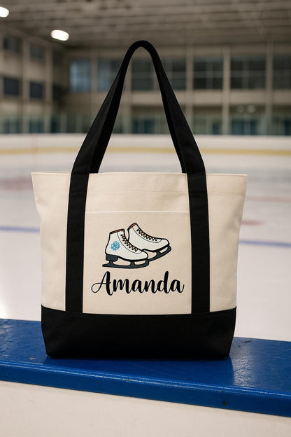 Personalized Ice Skater Canvas Tote Bag, Heavy Duty