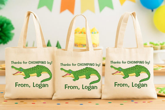 Personalized Alligator Cotton Favor Bags – Crocodile Party Treat Totes