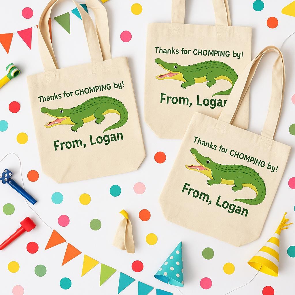Personalized Alligator Cotton Favor Bags – Crocodile Party Treat Totes